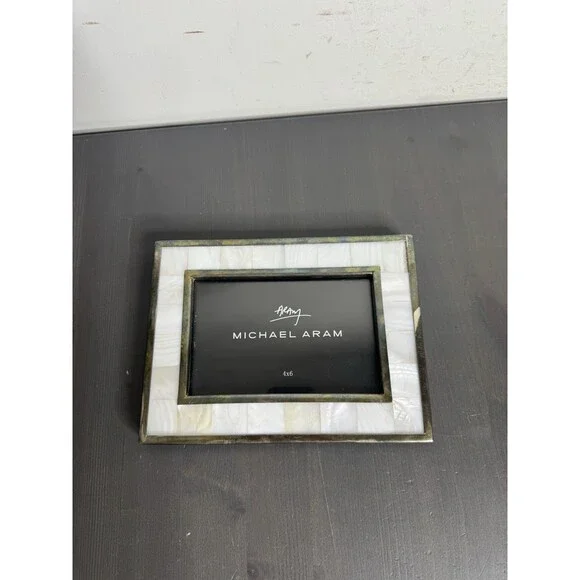 Michael Aram 4x6 Picture Frame Mother of Pearl Mosaic Silver Tone Metal - Picture 3 of 8